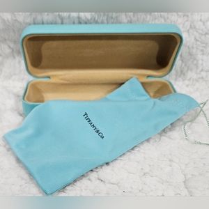 Medium Tiffany & Co Empty Glasses Clamshell Hinged Case Blue Satin Pouch Bag Set